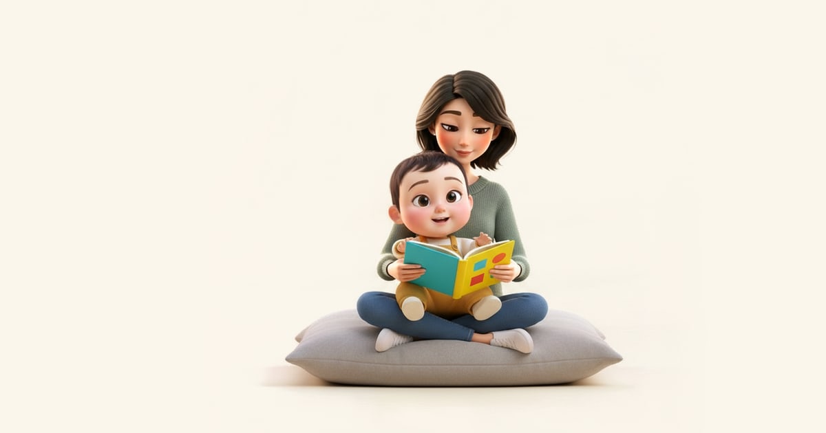 A mother and her toddler look at a board book of simple shapes together.